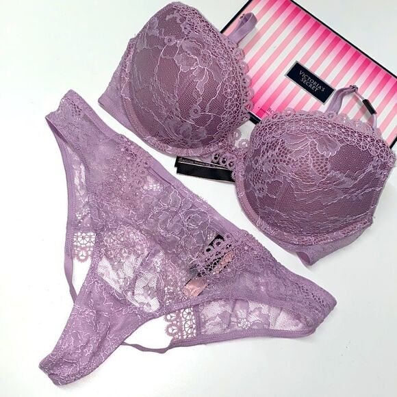 🔥VICTORIA SECRET BRA Very Sexy Set 2pc PUSH-UP SZ32D /M open back cheekini - Picture 1 of 12